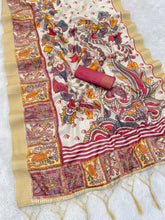 Mysore Silk Digital Print Cream Saree With Unstiched Blouse Piece-MPHMS-04-CREAM